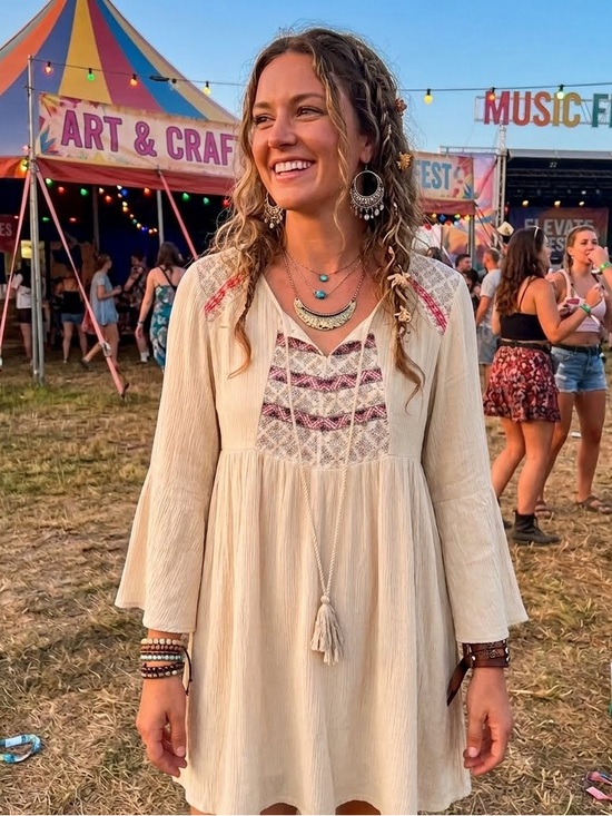 Flying Tomato Tops - Flying Tomato Cream Bohemian Long Sleeve Tunic Top NEW Womens Small NWT
